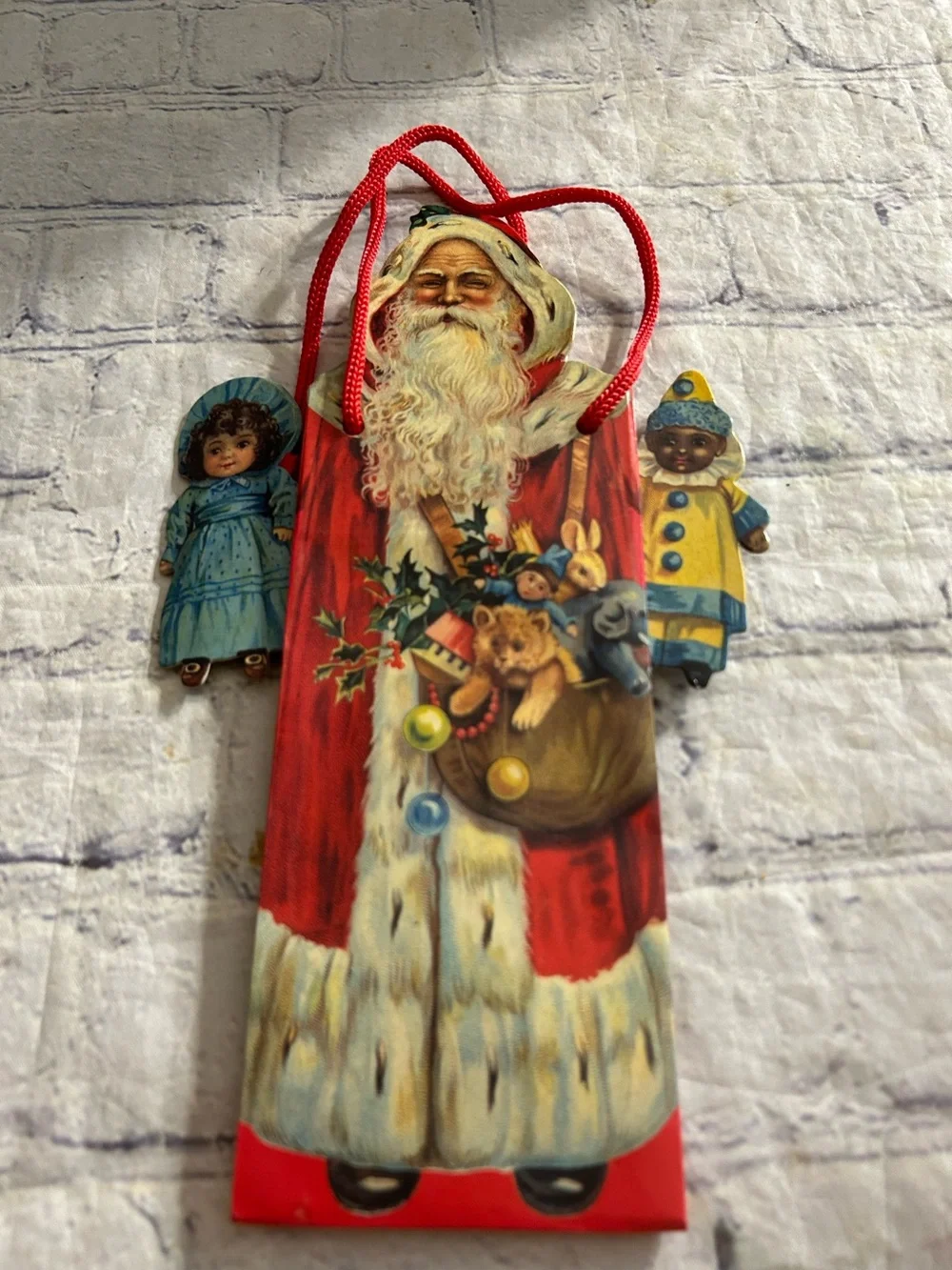 VTG GIFTED LINE PAPER MARIONETTE SANTA TOYS FIGURES (1996) 3D CHRISTMAS BAG